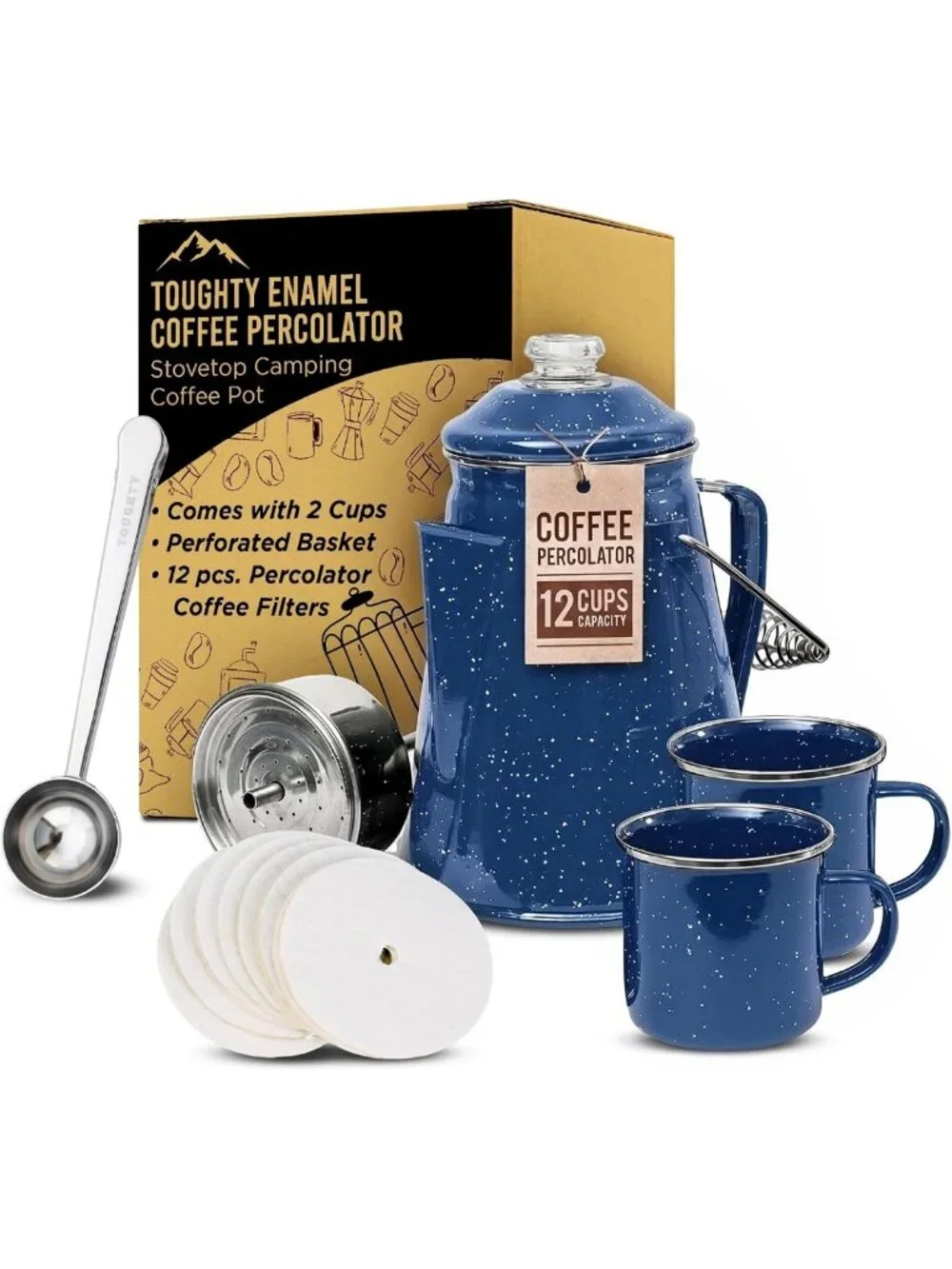 12-Cup Enamel Coffee Percolator for Camping & Outdoor Brewing - Durable